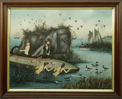 Ralph Eugene Cahoon Jr, Mermaids and the Duck Hunters, Oil on Masonite
