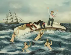 Ralph Eugene Cahoon Jr, Mermaids and Capsized Sailors, Oil on Masonite