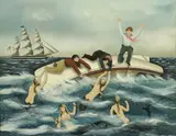 Ralph Eugene Cahoon Jr, Mermaids and Capsized Sailors, Oil on Masonite