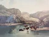 Karl Bodmer, Herds of Bisons and Elks on the Upper Missouri, Aquatint Engraving