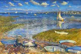 Nantucket Harbor from the Boatyard, 1997 by George Thomas, 1997, Oil on Canvas, offered Aug 2022