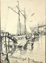 Gloucester Harbor by Emile Albert Gruppe, Graphite on Paper, offered Aug 2022