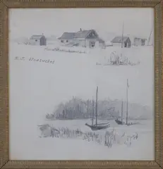 Eastman Johnson, Fishing Shacks, Nantucket, Pencil Drawing on Paper