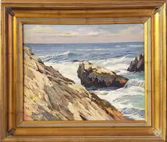 Coastal Landscape, Cape Elizabeth Maine by Gustave Cimiotti, Oil on Board, offered Feb 2021