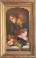 Edward Leavitt, Fruit and Wine Still Life, Oil on Board