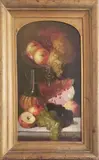 Fruit and Wine Still Life by Edward Leavitt, Oil on Board, offered Feb 2021