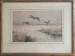 Roland Green, Four Mallard Over The Broads, Watercolor on Paper