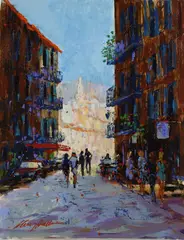 Kerry Hallam, Street Scene, Oil on Artist Board