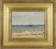 Joseph McGurl, View Towards the Jetties, Oil on Board