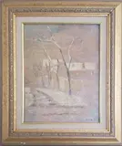 Winter Village Landscape by José Fabri-Canti, Oil on Board, offered Jul 2021