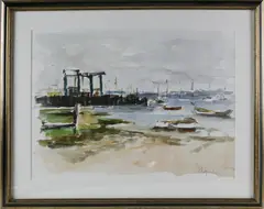 Harbor Seascape by David Lazarus, Watercolor on Paper, offered Jul 2021