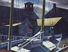 Sándor Bernáth, Docked Sailboat, Watercolor on Paper