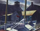 Sándor Bernáth, Docked Sailboat, Watercolor on Paper