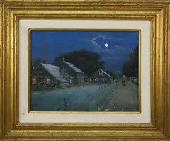 Michael Matthews, Moonlight Village Street Scene, Oil on Canvas