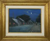 Michael Matthews, Moonlight Village Street Scene, Oil on Canvas