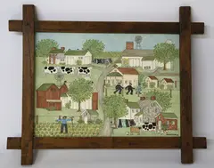 Amish Schoolhouse and Farm Scene by Arlene Fisher Folksy, Oil on Artist Board, offered Dec 2021