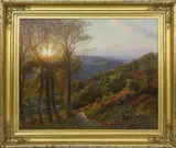 Peder Mork Monsted, View from Himmelbjerget, Sun Streaming Through the Trees, circa 1926, Oil on Canvas