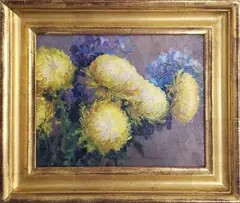 Chrysanthemum Still Life by Pamela Pindell, Oil on Canvas, offered Apr 2021