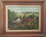 Farm Home Auction by E. Melvin Bolstad, Oil on Artist’s Board Folk Art Painting, offered Apr 2021