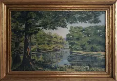 Summer River Landscape by Antonio Cirino, Oil on Board, offered Apr 2021