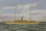 Portrait of a Steam Sail Vessel by Fine Thomas Willis, Oil and Silk Embroidery on Canvas, offered Aug 2021