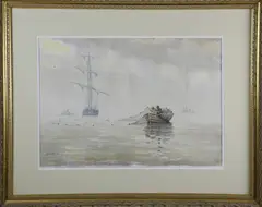 Net Tenders by G.S Hill, 1982, Watercolor on Paper, offered Aug 2021