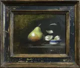 David A. Leffel, Still Life with Green Pear and Bowl, Oil on Artist Board