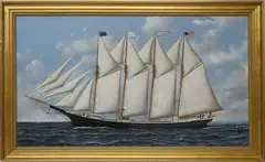 Antonio Jacobsen, Portrait of the Schooner Adelaide Barbour, Oil on Board