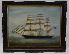 China Trade, Portrait of the British Ship Queen of the Ocean, circa 1840, Oil on Canvas