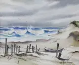 John Hare, Lone Surfcaster, Watercolor on Paper