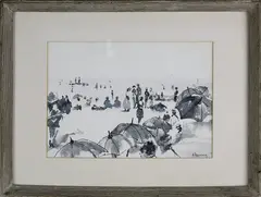 Beach Goers, Nantucket by Andrew Shunney, Watercolor on Paper, offered Oct 2020