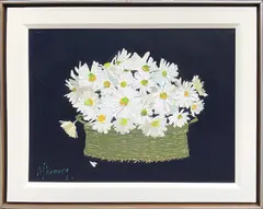 Daisies in a Basket Still Life by Andrew Shunney, Oil on Canvas, offered Oct 2020