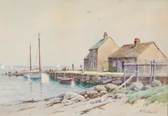 William Frederick Paskell, Swains Wharf, Watercolor on Paper