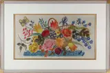 Spilled Basket of Flowers by Louis Cary, Watercolor Theorem on Paper Board, offered Jul 2020