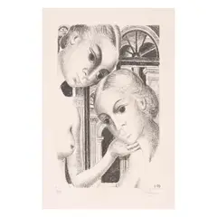 Paul Delvaux, Sunday Dress; Pompeian Women (Jacob 17; 41), 1967; 1970, Two lithographs on Rives BFK paper and Arches paper, each signed in pencil and numbered 18/50 and 29/50