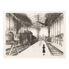 The Station (Jacob 51) by Paul Delvaux, 1971, Lithograph on Arches paper, sold Jan 2025