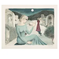 Païolive (Jacob 75) by Paul Delvaux, 1974, Lithograph in colors on Arches paper with the publisher's watermark, sold Jan 2025