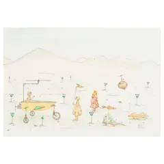 Farlas, Surrealist Beings in a Mountain Landscape (a group of two), first signed and dated 'FARLAS / MCMLXXIII' (lower left); second signed and dated 'FARLAS / MCMLXXIII' (lower right)