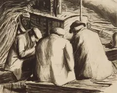 Blanche Grambs, Three Men On A Dock, lithograph, 1936-44