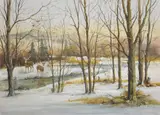 Fred Leach, Buck and Doe in Winter Landscape