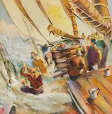 Cap'n Newt, Sailing in A Storm, watercolor and gouache on paper