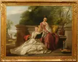 Thomas Crane, - Two Young Ladies at Leisure Sitting on a Terrace-, oil on canvas, 1843, monogrammed 'TC' and