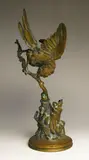 Ferdinand Pautrot, - Bird Feeding in Crevice of a Branch-, bronze sculpture