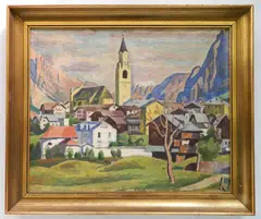 Otto Trubel, - European Village-, oil on canvas