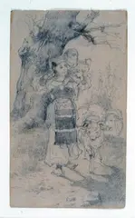 Pastorella con gregge by Filippo Palizzi, pencil on paper, offered Feb 2018