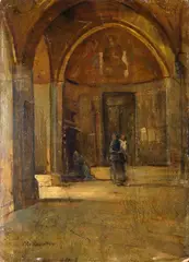 Interno di chiesa con madre e figlio by Alphons Hollaender, offered Nov 2017