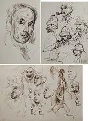 Ritratto, Studio di volti, Composizione di figure by David Abraham Bueno de Mesquita, Tre disegni, offered Nov 2017