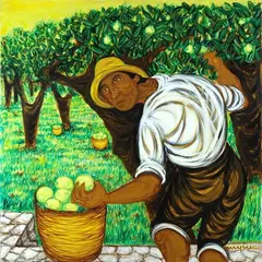 Contadino con limoni by Giuseppe Migneco, autentica on foto Catalogo Generale Giuseppe Migneco n., offered Oct 2017