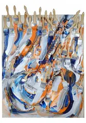 Senza titolo by Arman, 1998, assemblaggio di teiere tagliate on canvas con pittura acrilica argento, offered Oct 2017