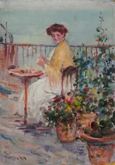 Signora sulla terrazza by Pietro Scoppetta, offered Oct 2017